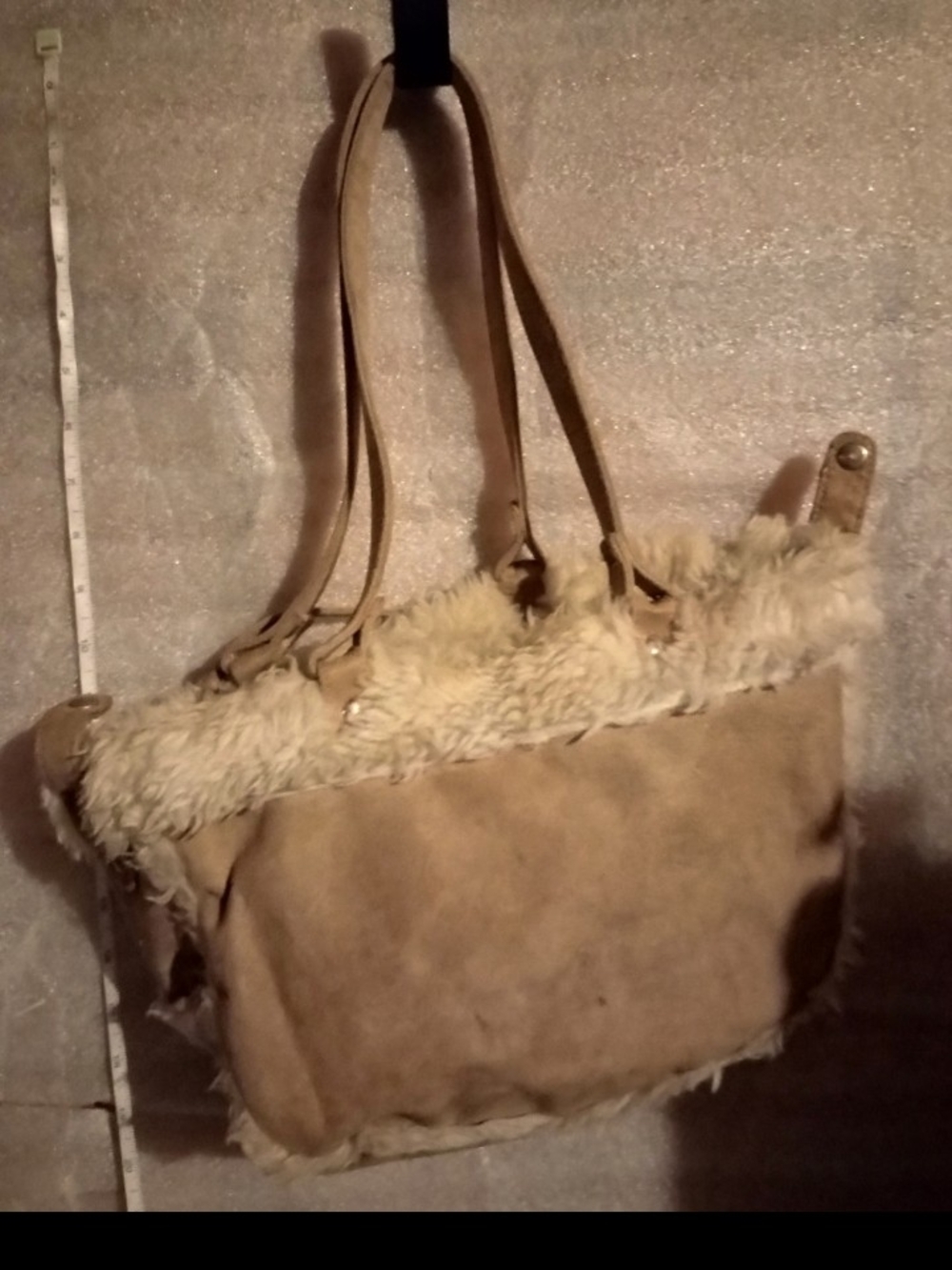Neutral Tan Faux Shearling Tote Bag